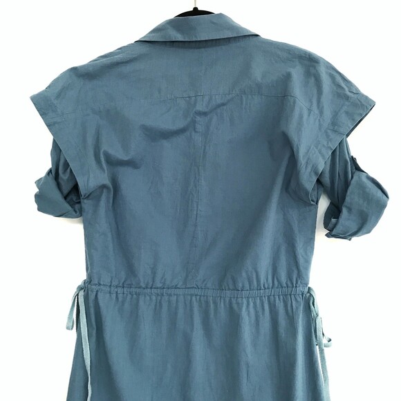 Uhma Steel Blue Small Cotton Collar 3/4 Tab Sleeve Full Front Zip Mini Dress - Picture 7 of 9